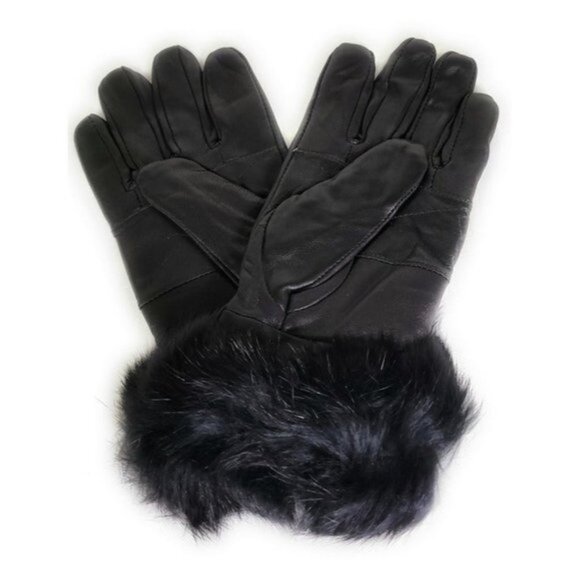 NWT Women's Genuine Leather Gloves with Faux Fur Cuff - Picture 2 of 5